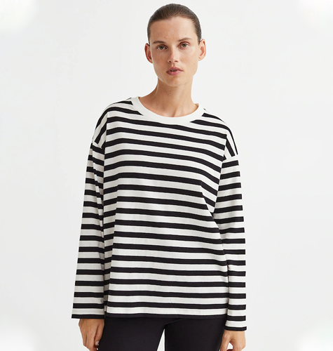 Women Striped Long-Sleeved Jersey Top